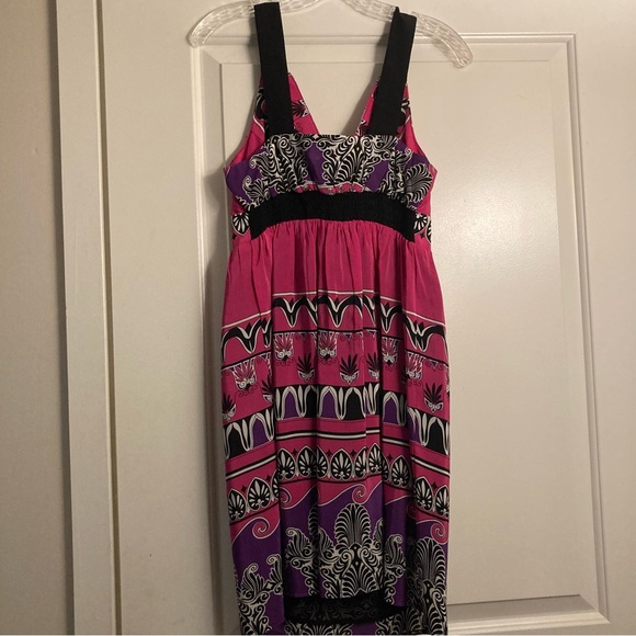 100% Silk Boho Border Print Dress - Picture 5 of 9